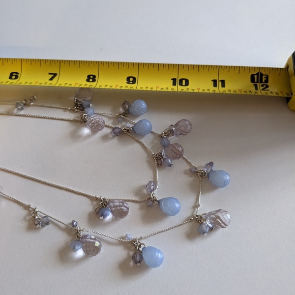 Silver two chain light blue and clear beaded necklace - Picture 5 of 7